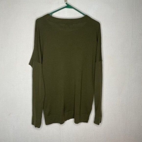 J. Crew 100% Merino Wool CrewNeck Sweater Women Size Medium Olive Green Oversize - Picture 7 of 10